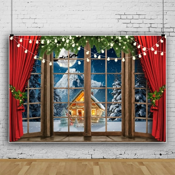 SUNOLIFE Christmas Backdrop Banner Winter Snow Scene Photo Background Banner 10x8ft