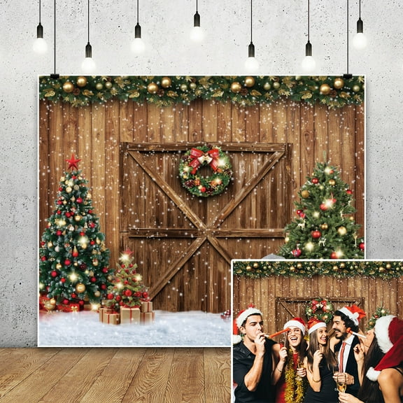 SUNOLIFE Christmas Backdrop Banner Winter Wood Snowman Photo Background Banner 7x5ft