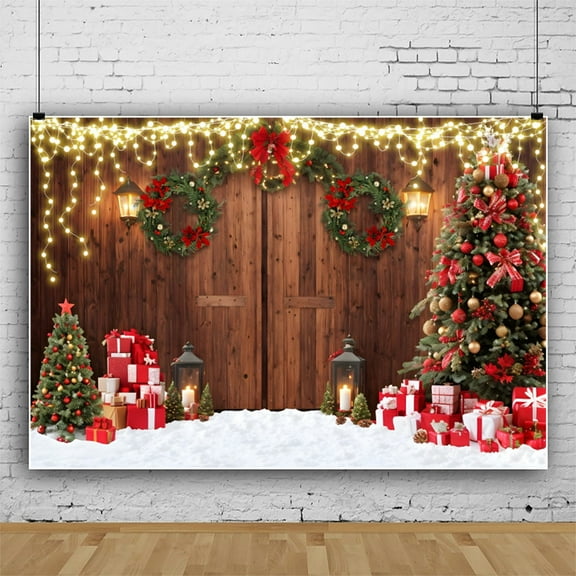 SUNOLIFE Christmas Backdrop Banner Xmas Tree Board Photo Background Banner 5x3ft