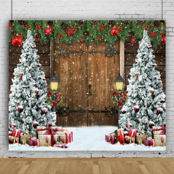 SUNOLIFE Christmas Backdrop Banner Xmas Tree Winter Photo Background Banner 6x4ft