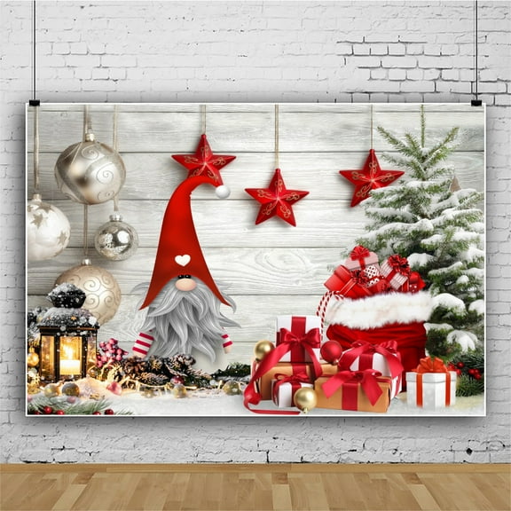 SUNOLIFE Christmas Gnome Backdrop Banner Xmas Winter Photo Background Banner 7x5ft