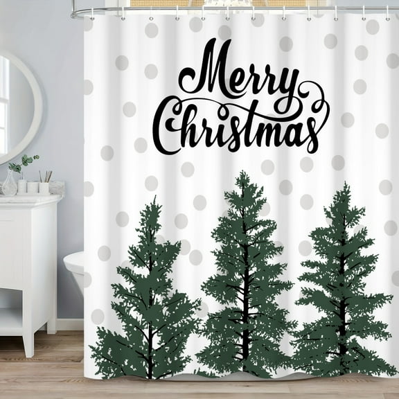 SUNOLIFE Christmas Tree Shower Curtain Winter Xmas Waterproof Fabric Bathroom Curtain 72x72 in