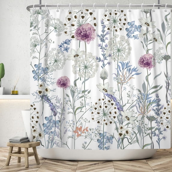 SUNOLIFE Dandelion Shower Curtain Spring Floral Plants Fabric Bathroom Curtain,60x72 in