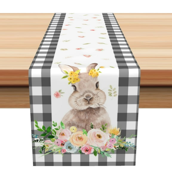 SUNOLIFE Easter Bunny Table Runner,Happy Easter Kitchen Dining Table Decoration for Home Party 13 x 108 Inches
