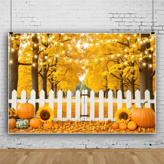 SUNOLIFE Fall Forest Backdrop Banner Autumn Thanksgiving Pumpkins Photo Background Banners 10x8ft