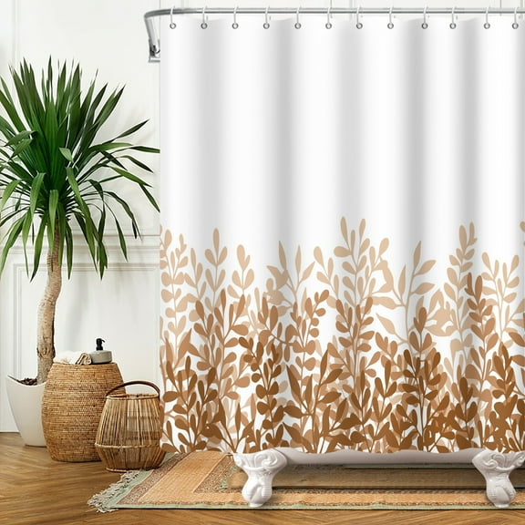 SUNOLIFE Fall Leaves Shower Curtain Autumn Plants Waterproof Fabric Bathroom Curtain 72x72 in