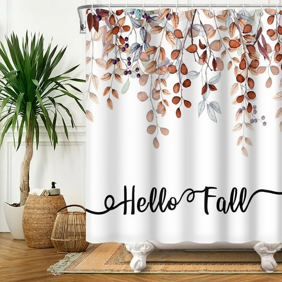 SUNOLIFE Fall Leaves Shower Curtain Autumn Watercolor Plants Waterproof Fabric Bathroom Curtain 72x72 in