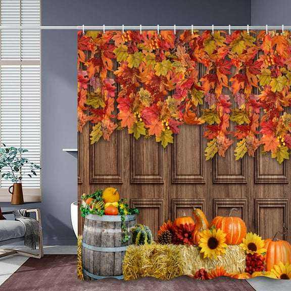 SUNOLIFE Fall Pumpkin Shower Curtain Autumn Farmhouse Waterproof Fabric Bathroom Curtain 72x72 in