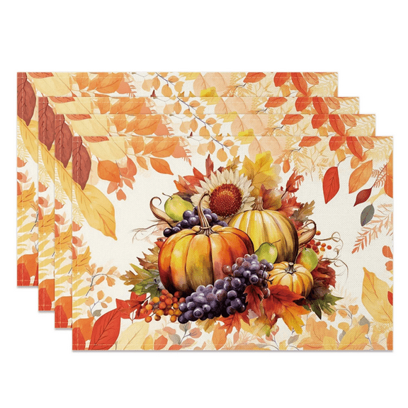 SUNOLIFE Fall Pumpkins Placemats Set of 4,Autumn Thanksgiving Party Table Decorations 12x18 inch