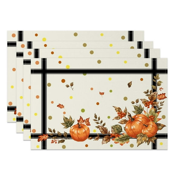 SUNOLIFE Fall Pumpkins Placemats Set of 4,Autumn Thanksgiving Table Place Mats 12x18 inch