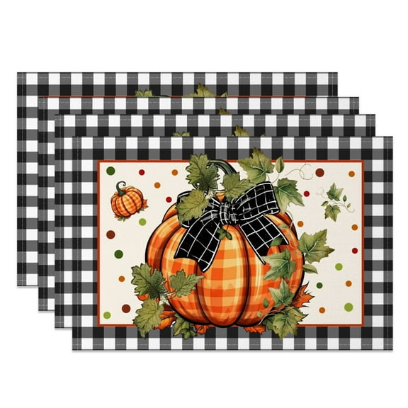 SUNOLIFE Fall Pumpkins Placemats Set of 4,Thanksgiving Autumn Fabric Table Place Mats 12x18 inch