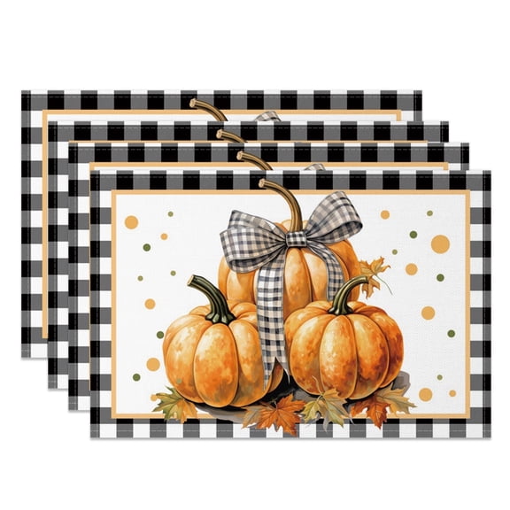 SUNOLIFE Fall Pumpkins Placemats Set of 4,Thanksgiving Autumn Sunflower Table Decorations 12x18 inch
