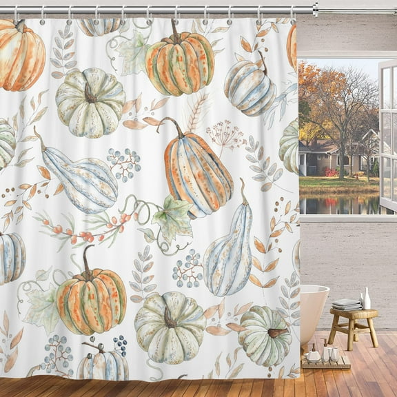 SUNOLIFE Fall Pumpkins Shower Curtain Autumn Waterproof Fabric Bathroom Curtain 72x72 in