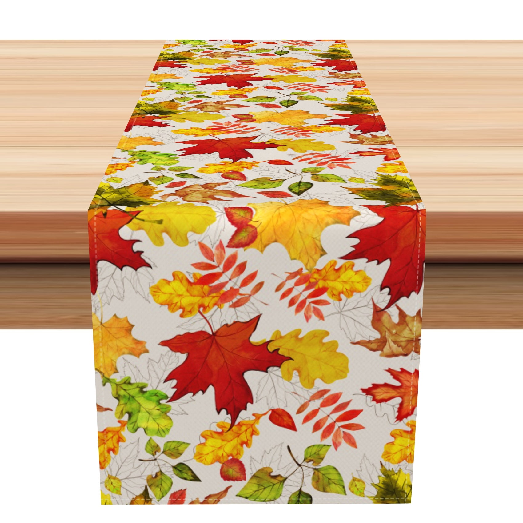 SUNOLIFE Fall Table Runner Autumn Maple Leaves Kitchen Dining Table