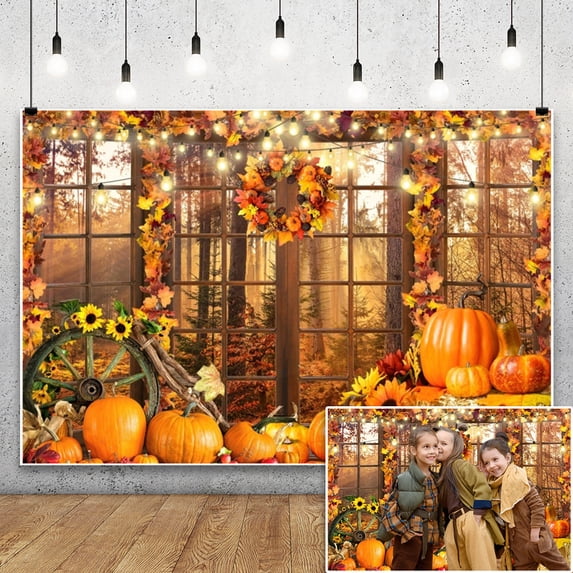 SUNOLIFE Fall Thanksgiving Backdrop Banner Autumn Nature Photo Background Banners 7x5ft