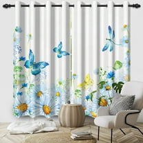 SUNOLIFE Floral Blackout Curtains 2 Panels 63 Inch Blue Butterfly Window Curtains for Living Room Bedroom