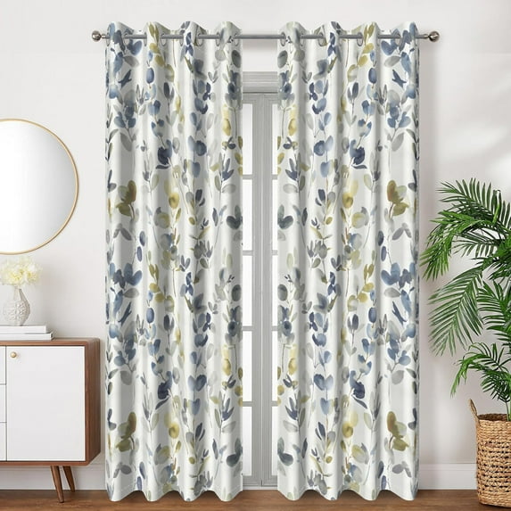 SUNOLIFE Floral Blackout Curtains 2 Panels 84 Inch Spring Leaves Window Curtains for Living Room Bedroom