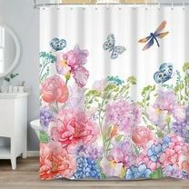 SUNOLIFE Floral Shower Curtain Spring Flower with Butterfly Waterproof Fabric Bathroom Curtain 72x72 in