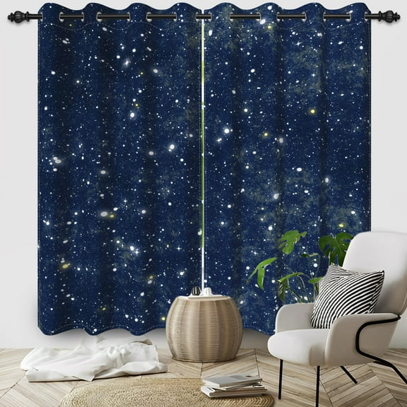 SUNOLIFE Galaxy Universe Blackout Curtains 2 Panels 63 Inch Outer Space Starry Sky Window Curtains