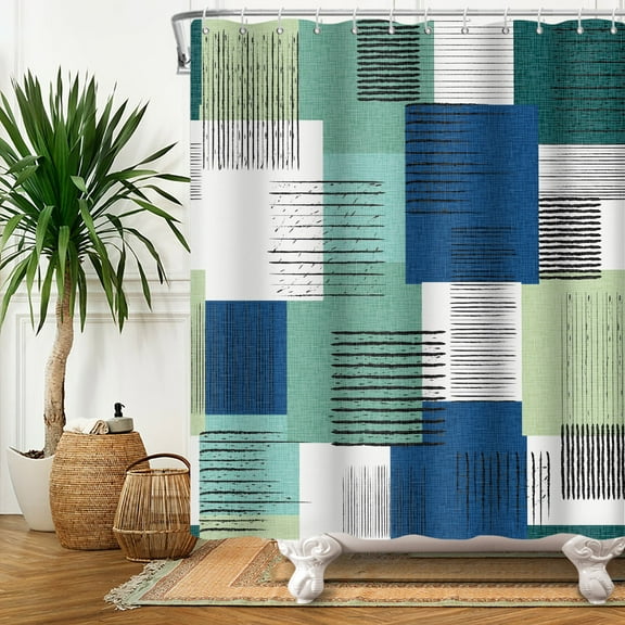 SUNOLIFE Geometric Shower Curtain Abstract Minimalist Modern Fabric Bathroom Curtain Set 72x72 in