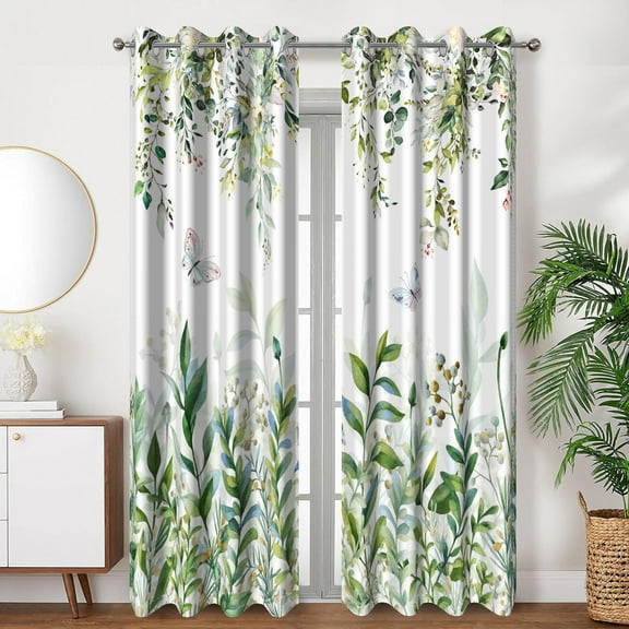 SUNOLIFE Green Plant Blackout Curtains 2 Panels 63 Inch Spring Leaves Darkening Window Curtains for Living Room Bedroom