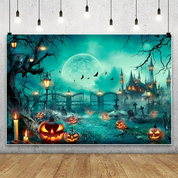 SUNOLIFE Halloween Backdrop Banner Horror Night Moon Photo Background Banner 5x3ft