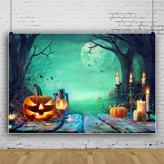 SUNOLIFE Halloween Backdrop Banner Horror Pumpkins Photo Background Banner 10x8ft