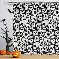 SUNOLIFE Halloween Skull Shower Curtain Horror Skeleton Waterproof Fabric Bathroom Curtain 72x72 in