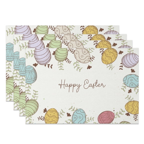SUNOLIFE Happy Easter Placemats Set of 4,Easter Eggs Bunny Table Place Mats 12x18 inch