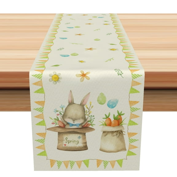 SUNOLIFE Happy Easter Table Runner,Easter Bunny Kitchen Dining Table Decoration for Home Decor 13 x 72 Inches