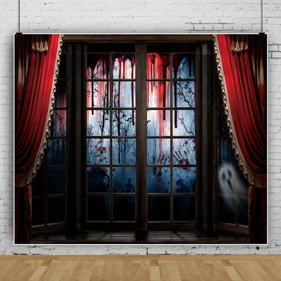SUNOLIFE Happy Halloween Backdrop Banner Horror Haunted House Photo Background 6x4ft
