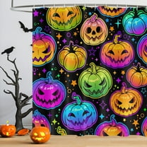 SUNOLIFE Happy Halloween Shower Curtain Spooky Pumpkins Waterproof Fabric Bathroom Curtain 72x72 in