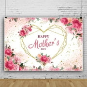 SUNOLIFE Happy Mother's Day Backdrops Banner Pink Floral Heart Photography Background for Party Decorations 5x3ft