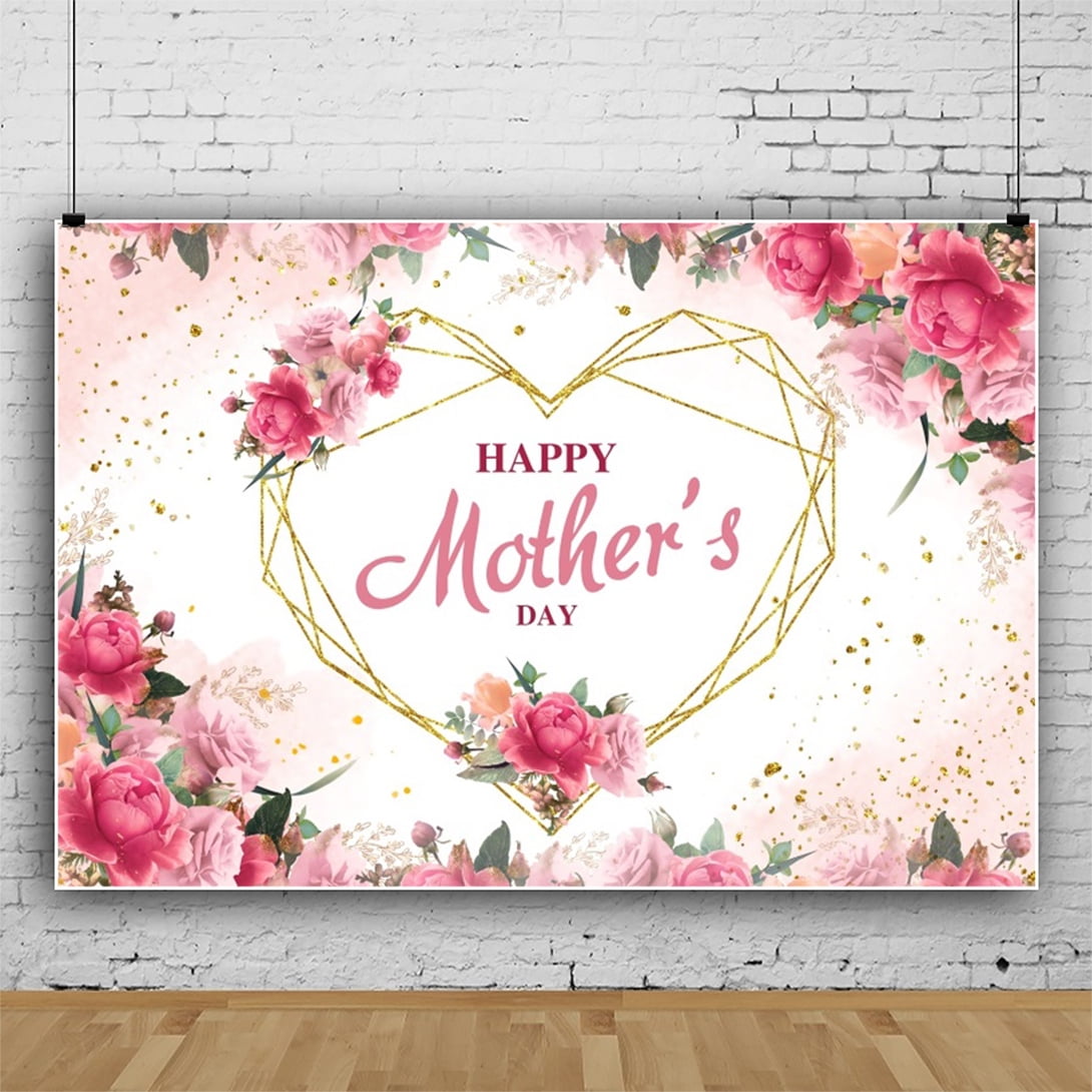 SUNOLIFE Happy Mother's Day Backdrops Banner Pink Floral Heart ...