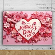 SUNOLIFE Happy Mother's Day Backdrops Banner Pink Floral Photography Background for Party Decorations 5x3ft
