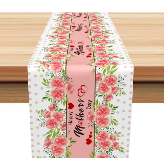 SUNOLIFE Happy Mother's Day Table Runner,Pink Floral Kitchen Dining Table Decoration for Home Party 13 x 120 Inch