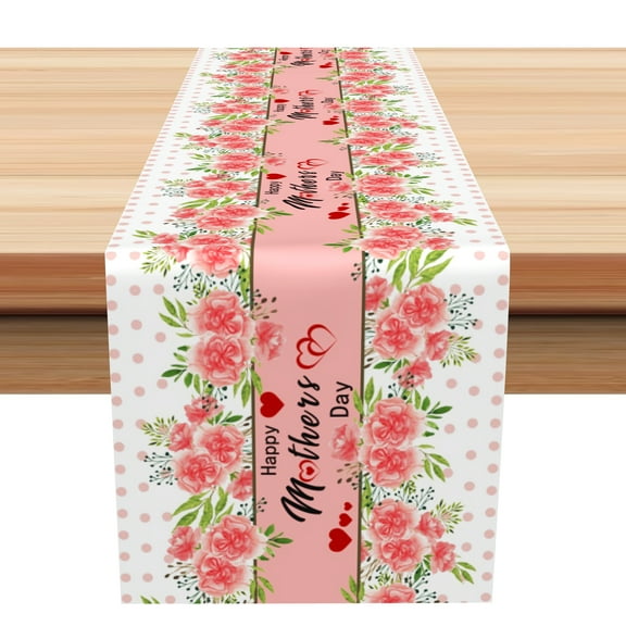 SUNOLIFE Happy Mother's Day Table Runner,Pink Floral Kitchen Dining Table Decoration for Home Party 13 x 72 Inch