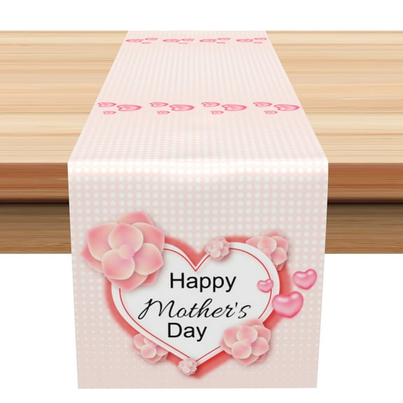 SUNOLIFE Happy Mother's Day Table Runner,Pink Kitchen Dining Table Cover Decoration for Home Party 13 x 72 Inch
