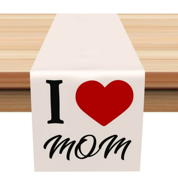 SUNOLIFE Happy Mother's Day Table Runner,Pink Love Mom Kitchen Dining Table Decoration for Home Party 13 x 72 Inch