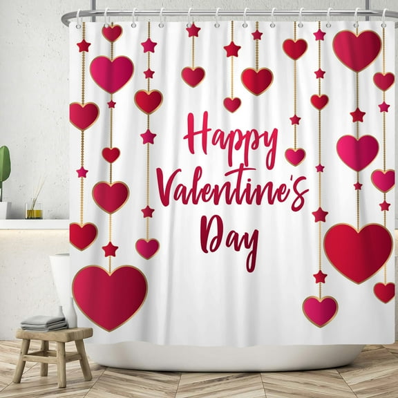 SUNOLIFE Happy Valentine's Day Shower Curtain Valentines Heart Bathroom Curtain with Hooks,72x72 in