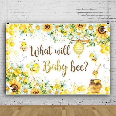SUNOLIFE Honeycomb Bee Gender Reveal Backdrop Banner What Will Baby Bee Background Sunflower Party Decorations 5x3ft