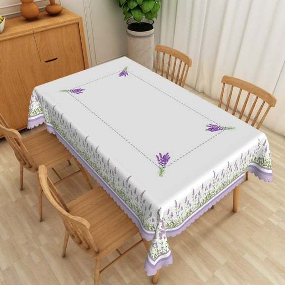 SUNOLIFE Lavender Floral Tablecloth Rectangular Spring Purple Flowers Table Cloth Cover 54x72 Inch