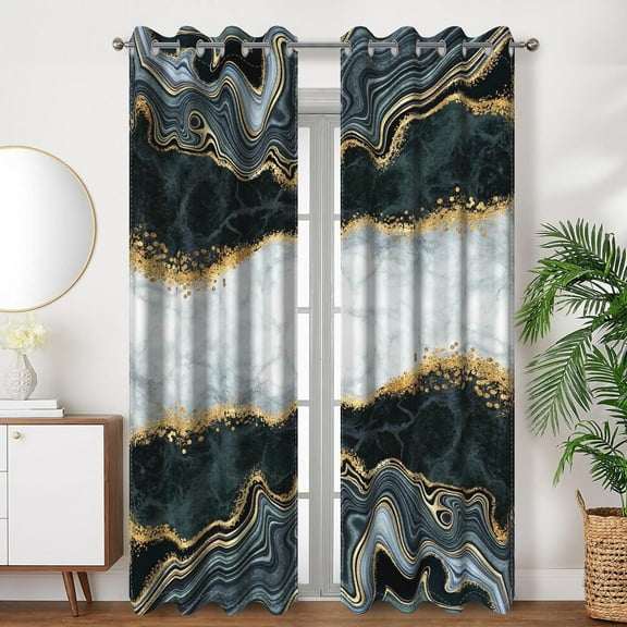 SUNOLIFE Marble Blackout Curtains 2 Panels 63 Inch Black Abstract Window Curtains for Living Room Bedroom