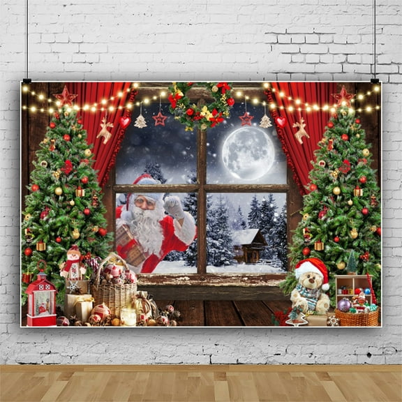 SUNOLIFE Merry Christmas Backdrop Banner Winter Santa Claus Photo Background Banner 6x4ft