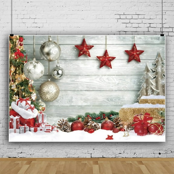 SUNOLIFE Merry Christmas Backdrop Banner Winter Xmas Tree Photo Background 8x6ft