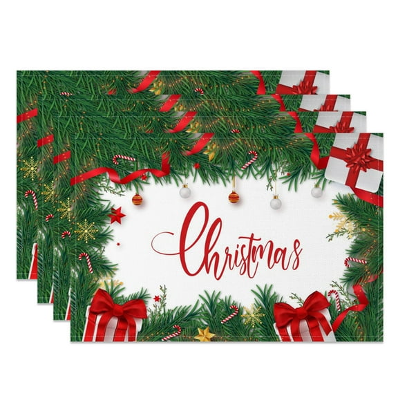 SUNOLIFE Merry Christmas Placemats Set of 4,Winter Table Place Mats 12x18 inch