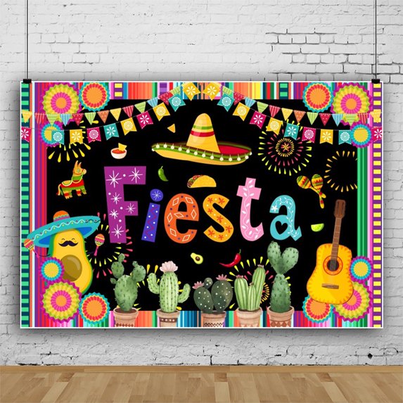 SUNOLIFE Mexican Fiesta Backdrops Banner Cinco De Mayo Cactus Photography Background for Party Decorations 7x5ft