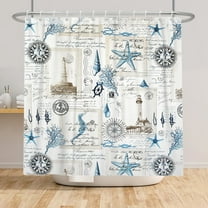 SUNOLIFE Nautical Coastal Shower Curtain,Ocean Beach Theme Waterproof Fabric Bathroom Curtain with Hooks,72x72 in
