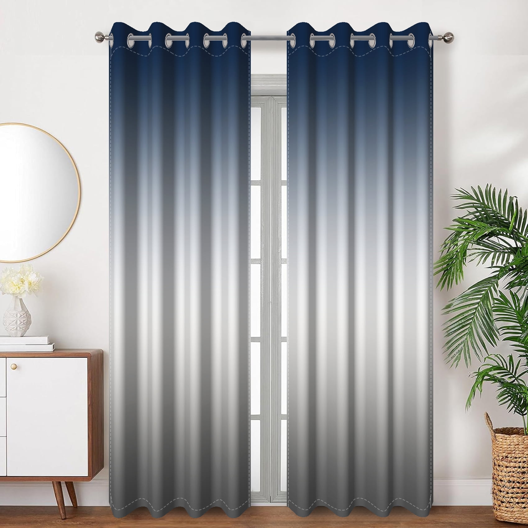 SUNOLIFE Navy Blue Gradien Blackout Curtains 2 Panels 63 Inch Ombre Darkening Window Curtains for Living Room Bedroom