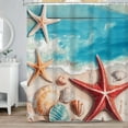 thumbnail image 1 of SUNOLIFE Ocean Beach Theme Shower Curtain,Nautical Coastal Seashell Starfish Bathroom Curtain with Hooks,72x72 in, 1 of 4